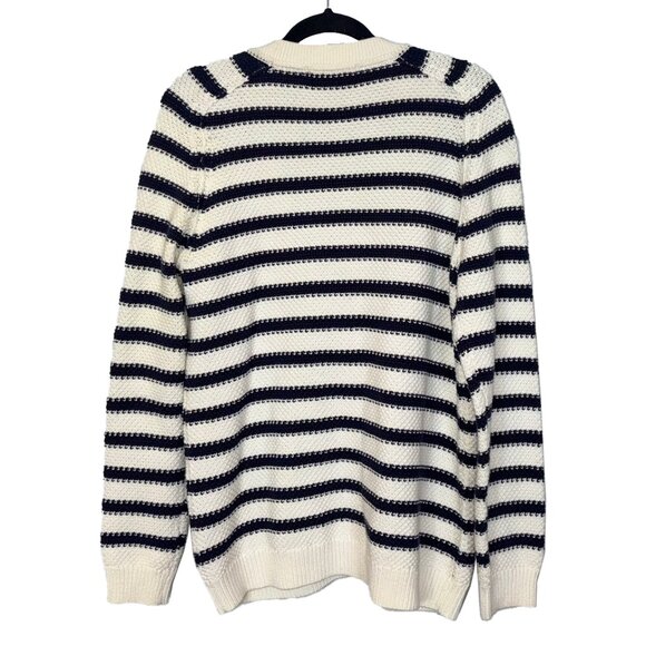Boden 100% Cotton Blue & Ivory Striped Chunky V-Neck Cardigan - Size 12 - Picture 3 of 5